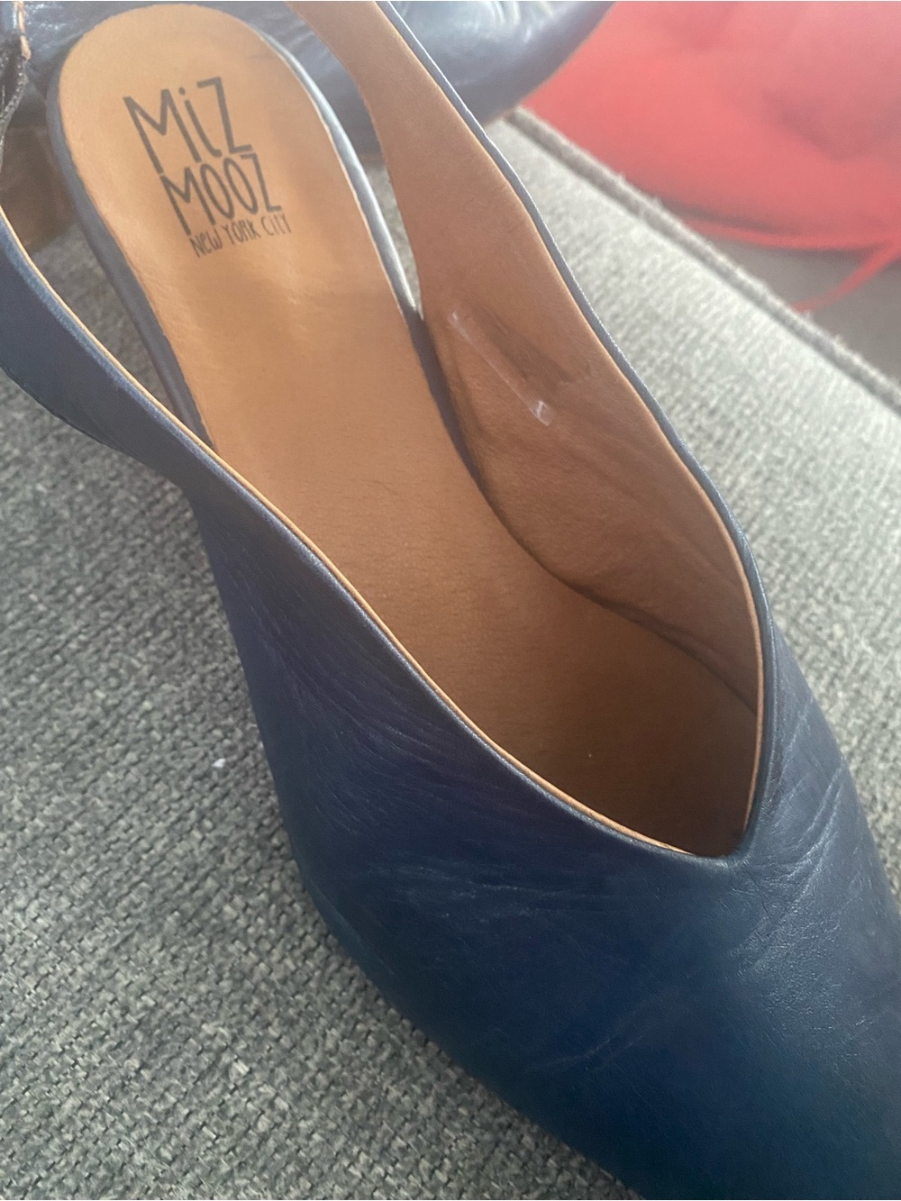 Miz Mooz Navy Leather V-Cut Slingback Mule